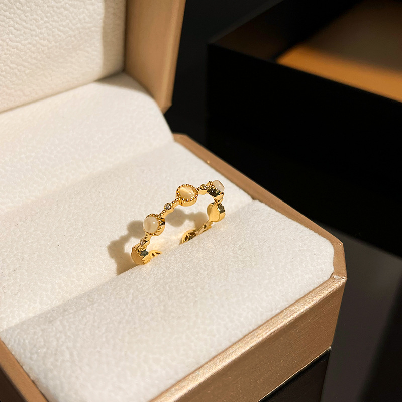 Inel minimalist cu ochi de pisică, din cupru placat cu aur 18K, inel deschis cu zircon