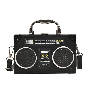 Geantă mică pătrată din PU, design retro radio, curea peste umăr/crossbody pentru uz zilnic