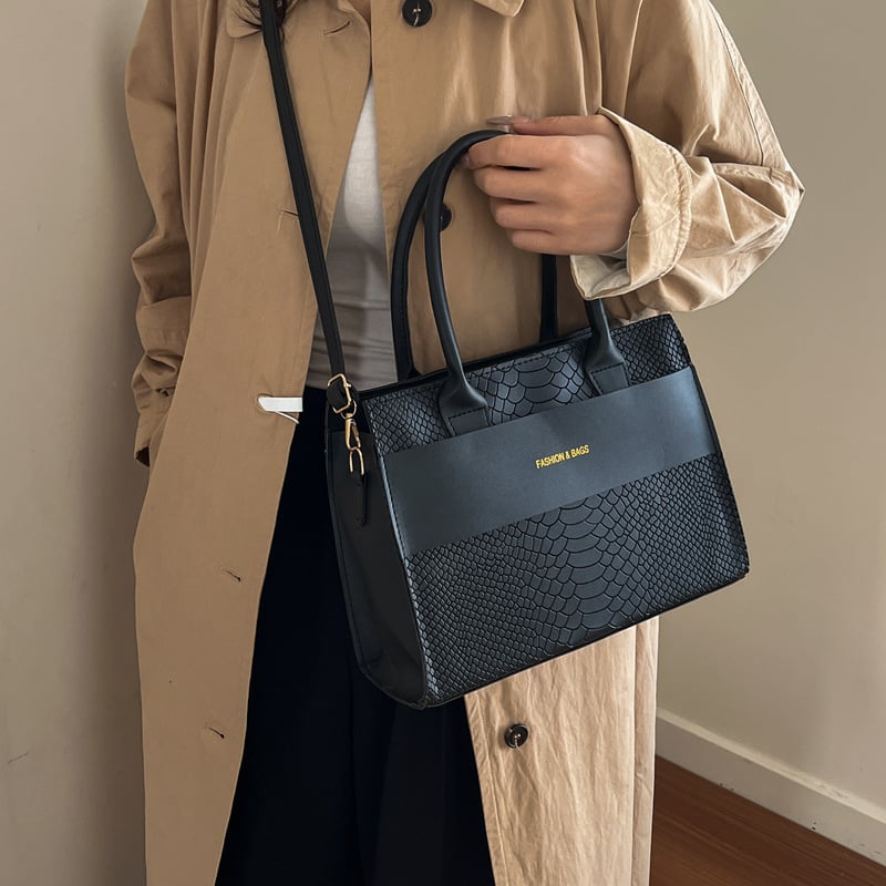 Geantă de umăr crossbody, cu textură crocodil, capacitate mare, pentru uz zilnic, formă pătrată, pentru femei