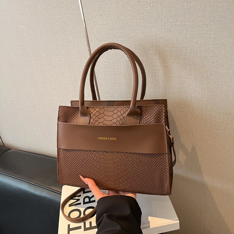 Geantă de umăr crossbody, cu textură crocodil, capacitate mare, pentru uz zilnic, formă pătrată, pentru femei