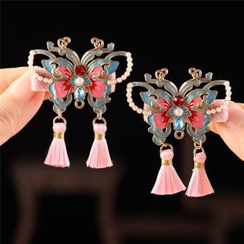 Stil chinezesc nou, fluture albastru ars, clips lateral pentru breton, accesoriu de păr fin