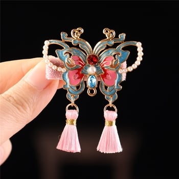 Stil chinezesc nou, fluture albastru ars, clips lateral pentru breton, accesoriu de păr fin
