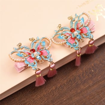 Stil chinezesc nou, fluture albastru ars, clips lateral pentru breton, accesoriu de păr fin