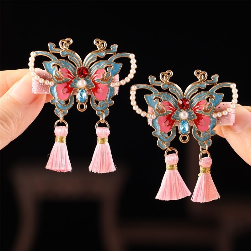 Stil chinezesc nou, fluture albastru ars, clips lateral pentru breton, accesoriu de păr fin