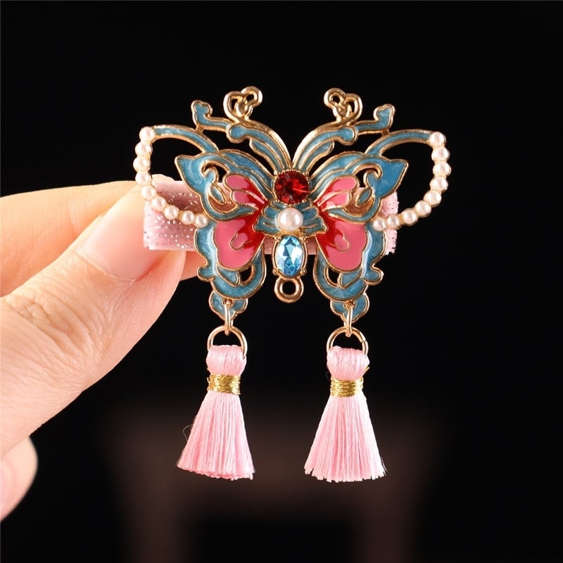 Stil chinezesc nou, fluture albastru ars, clips lateral pentru breton, accesoriu de păr fin