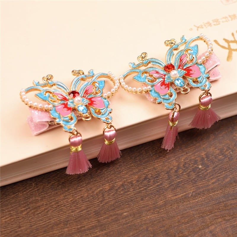 Stil chinezesc nou, fluture albastru ars, clips lateral pentru breton, accesoriu de păr fin