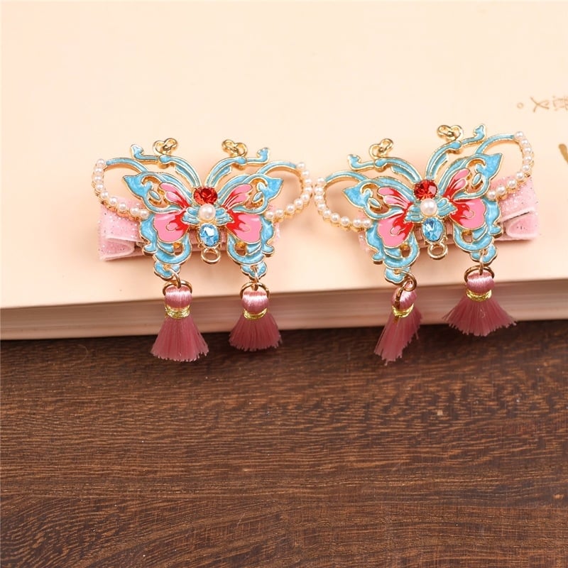 Stil chinezesc nou, fluture albastru ars, clips lateral pentru breton, accesoriu de păr fin