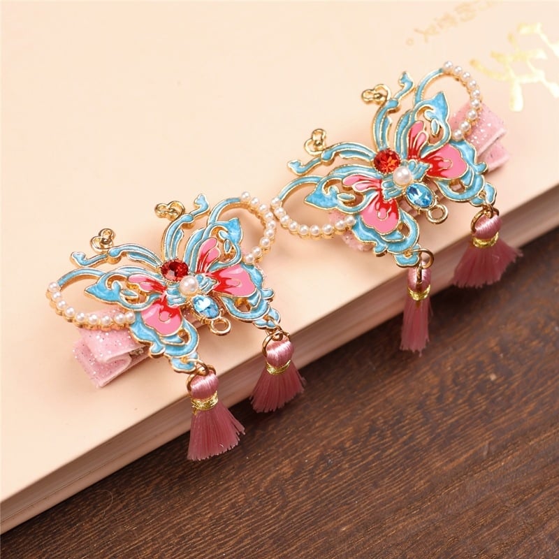 Stil chinezesc nou, fluture albastru ars, clips lateral pentru breton, accesoriu de păr fin