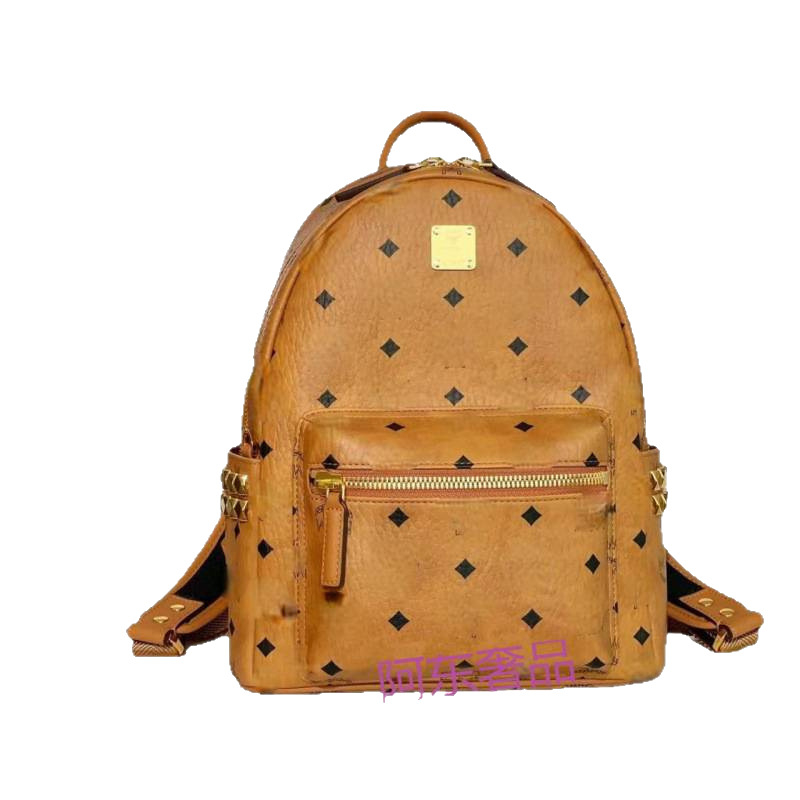 Rucsac din piele naturală, cu nituri laterale, marcă de lux, pentru școală, pentru mamă și pentru călătorii