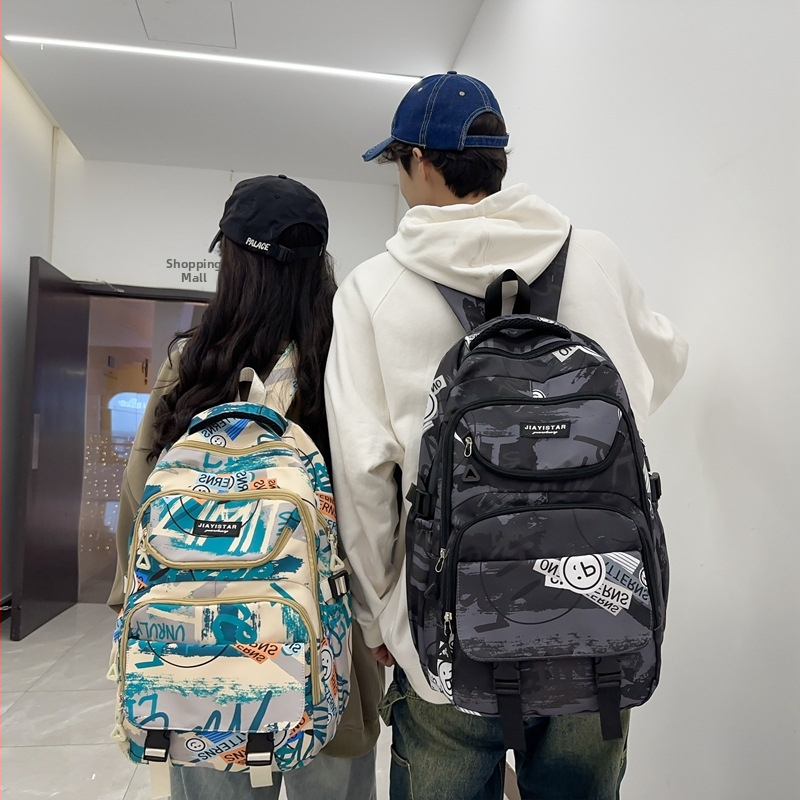 Unisexový batoh Harajuku graffiti s veľkou kapacitou, moderný streetwear na vysokú školu a strednú školu