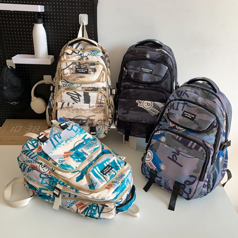Rucsac unisex Harajuku graffiti, capacitate mare, stil streetwear modern pentru facultate și liceu