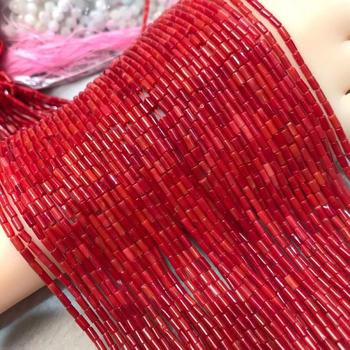 Mărgele cilindrice din coral roșu – mărgele semifinisate, libere, pentru bijuterii DIY: brățări, coliere și brățări de gleznă.
