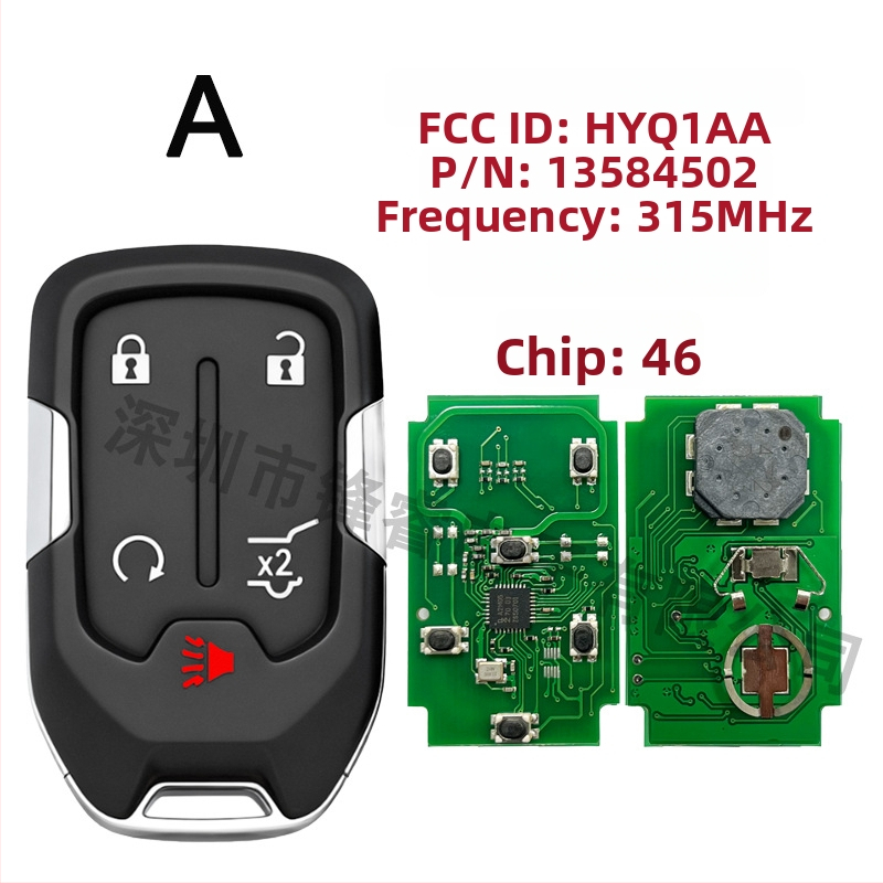 4+1 tlačidlový kľúč SUV pre Chevrolet/GMC, 46 čipov, 315/433 MHz, HYQ1AA/1EA