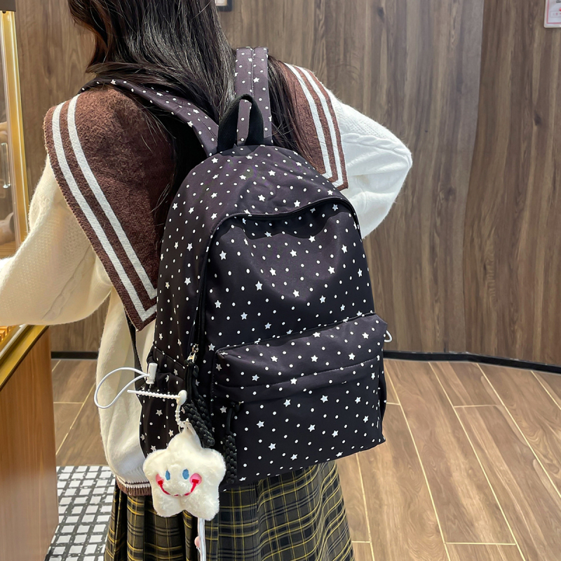 Rucsac școlar cu capacitate mare, stil Harajuku japonezo-coreean, din pânză, cu motiv păpușă pluș cu buline, unisex