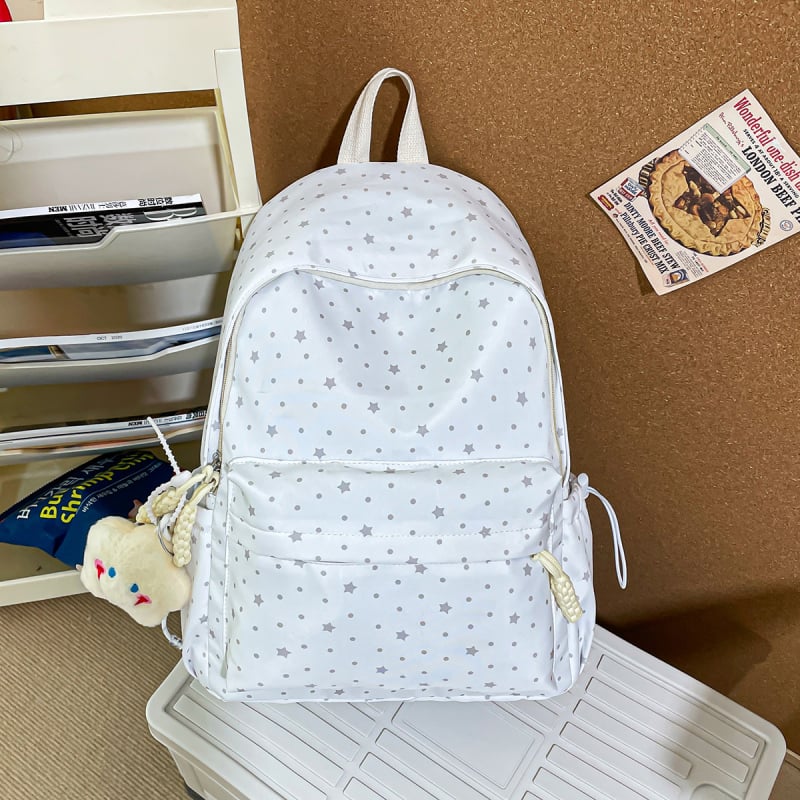 Rucsac școlar cu capacitate mare, stil Harajuku japonezo-coreean, din pânză, cu motiv păpușă pluș cu buline, unisex