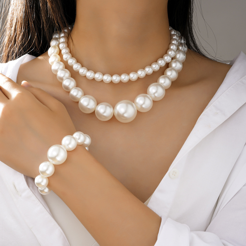 Set colier și brățară cu perle artificiale, multistrat, lucrat manual, lanț pentru claviculă, modă coreeană, stil personal