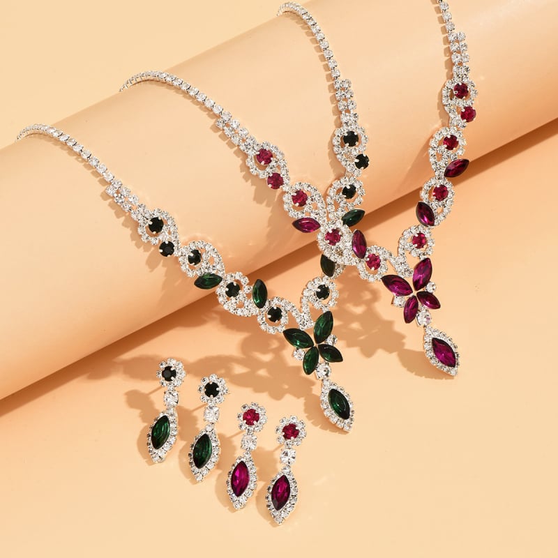 Set Colier și Cercei cu Floare de Cristal pentru Mireasă, Stil Lux Lejer