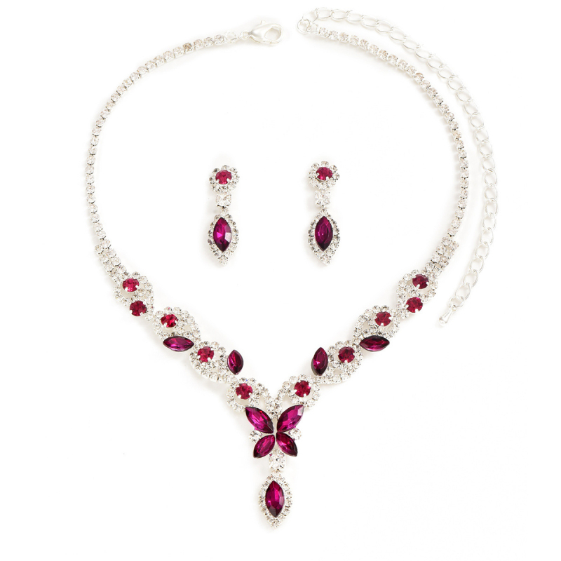 Set Colier și Cercei cu Floare de Cristal pentru Mireasă, Stil Lux Lejer