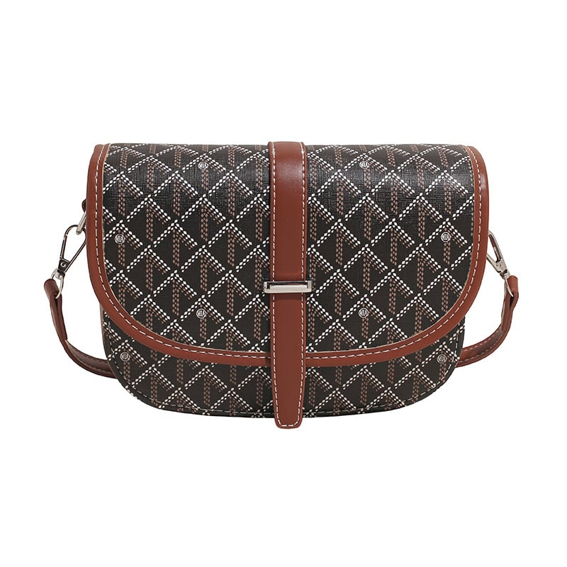 Geantă unisex tip șa cu imprimeu Dog-Tooth Goya, mică, PU leather crossbody