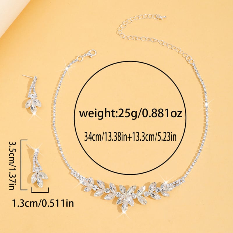 Set de bijuterii din rhinestone: colier și cercei, pandantive inimă, lacrimă sau clopot, accesorii pentru rochia de mireasă