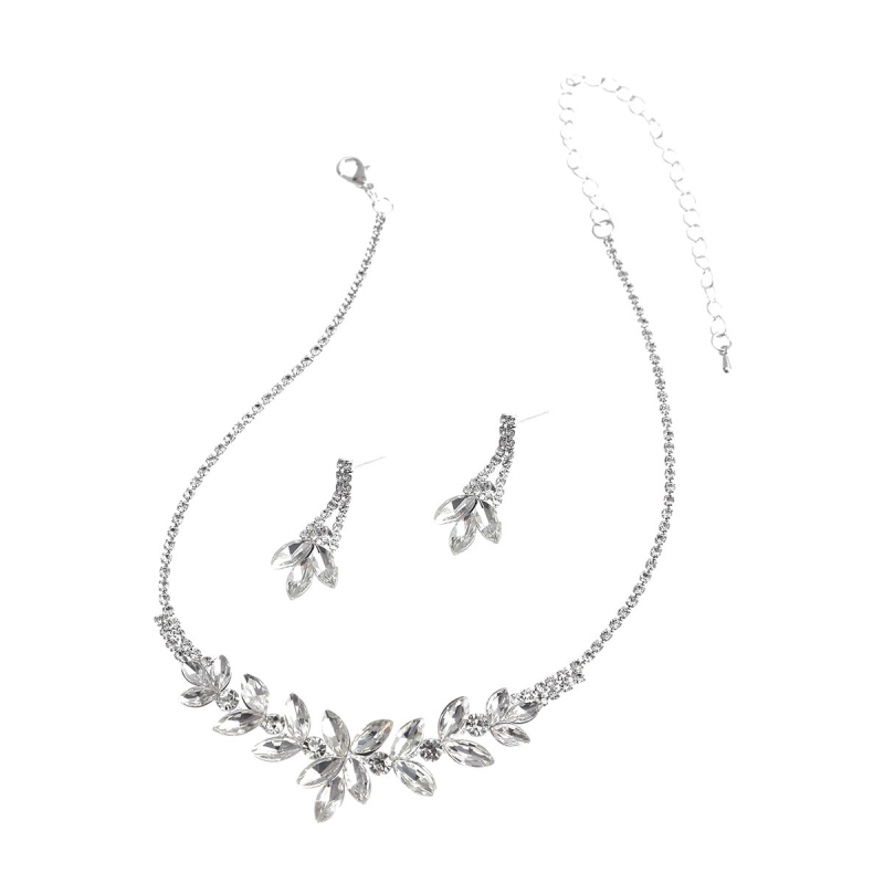 Set de bijuterii din rhinestone: colier și cercei, pandantive inimă, lacrimă sau clopot, accesorii pentru rochia de mireasă