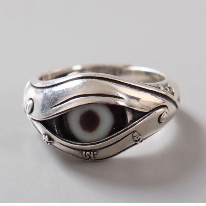 Inel din argint vintage, stil tibetan, ochi de demon personalizat, design de nișă, bijuterie pentru mână la modă