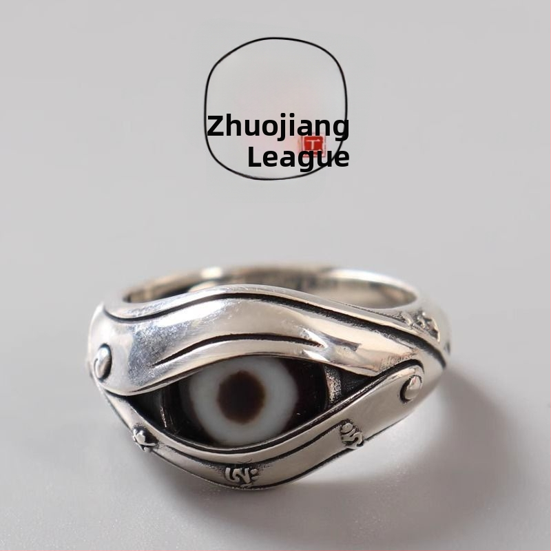 Starožitný strieborný prsteň s démonským okom v tibetskom štýle, personalizovaný dizajn niky, moderný ručný šperk.