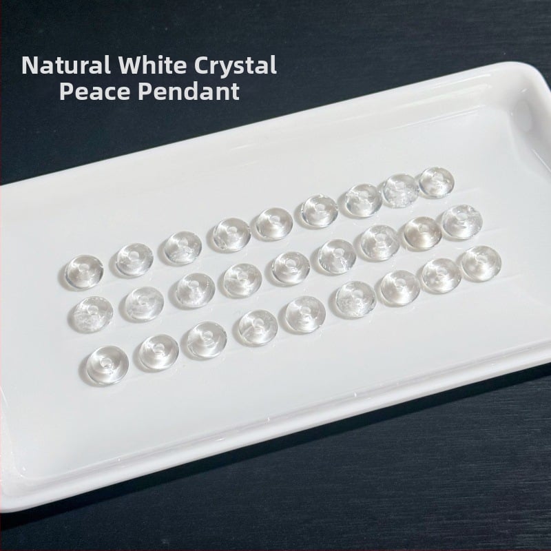 Cristal alb natural – pandantiv disc cu simbolul păcii, design minimalist, piesă pentru brățară DIY, accesoriu din cristal realizat manual