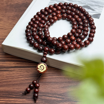 Brățară naturală din lemn de trandafir african, cu motiv stea și design nor, 108 mărgele, 8 mm, unisex