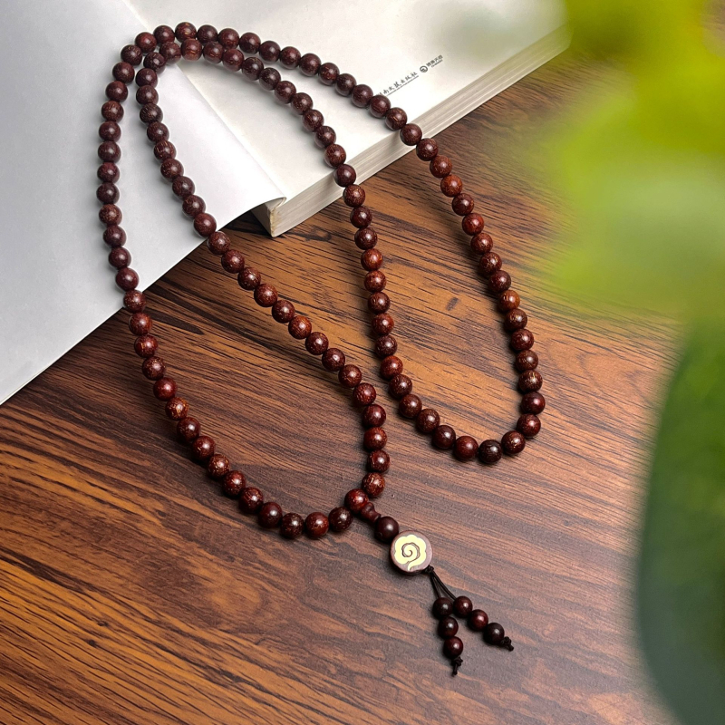 Brățară naturală din lemn de trandafir african, cu motiv stea și design nor, 108 mărgele, 8 mm, unisex