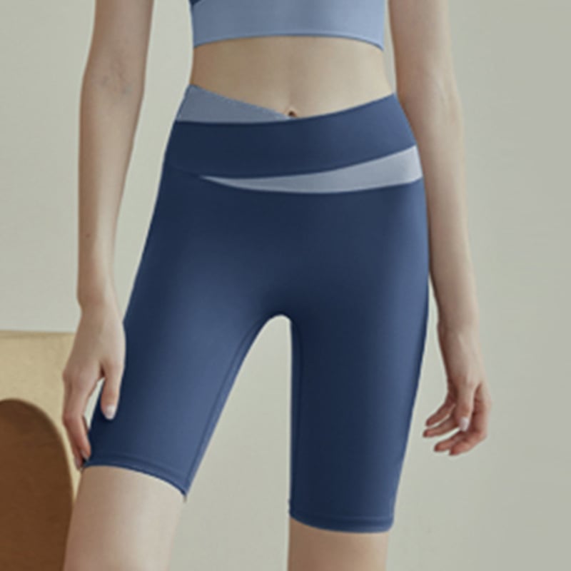 Ženske fitness kratke hlače s visokim strukom, kontrola abdomena, dizanje stražnjice, križni dizajn, dužina do sredine bedra