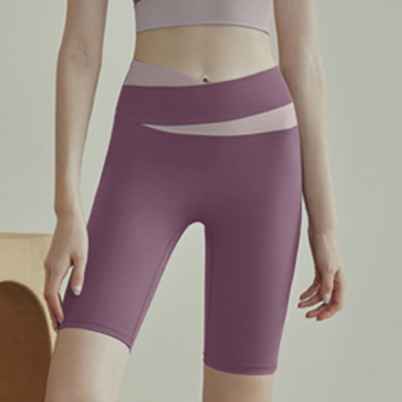 Ženske fitness kratke hlače s visokim strukom, kontrola abdomena, dizanje stražnjice, križni dizajn, dužina do sredine bedra