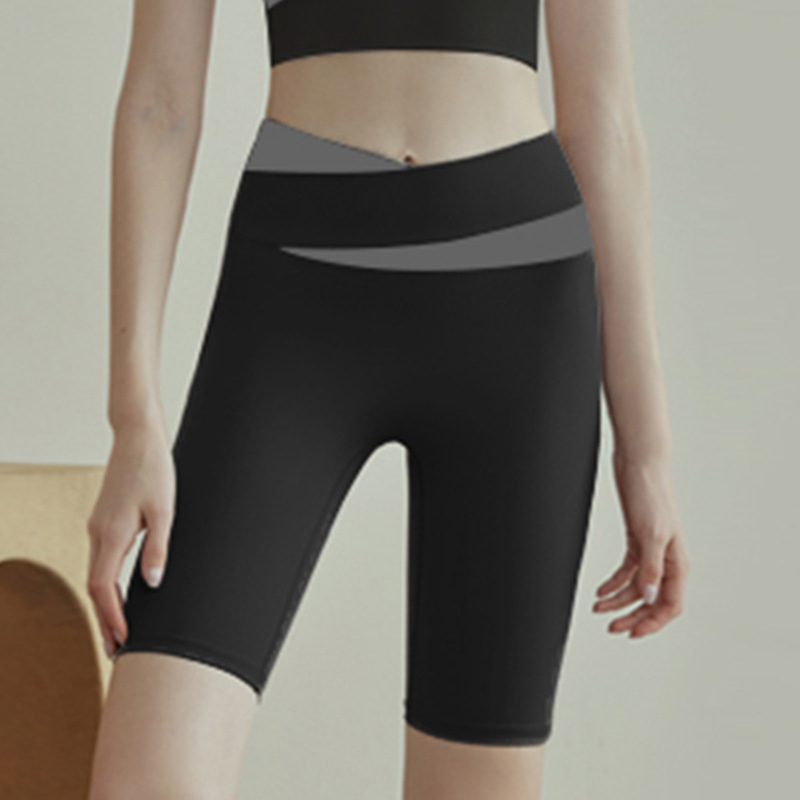 Ženske fitness kratke hlače s visokim strukom, kontrola abdomena, dizanje stražnjice, križni dizajn, dužina do sredine bedra
