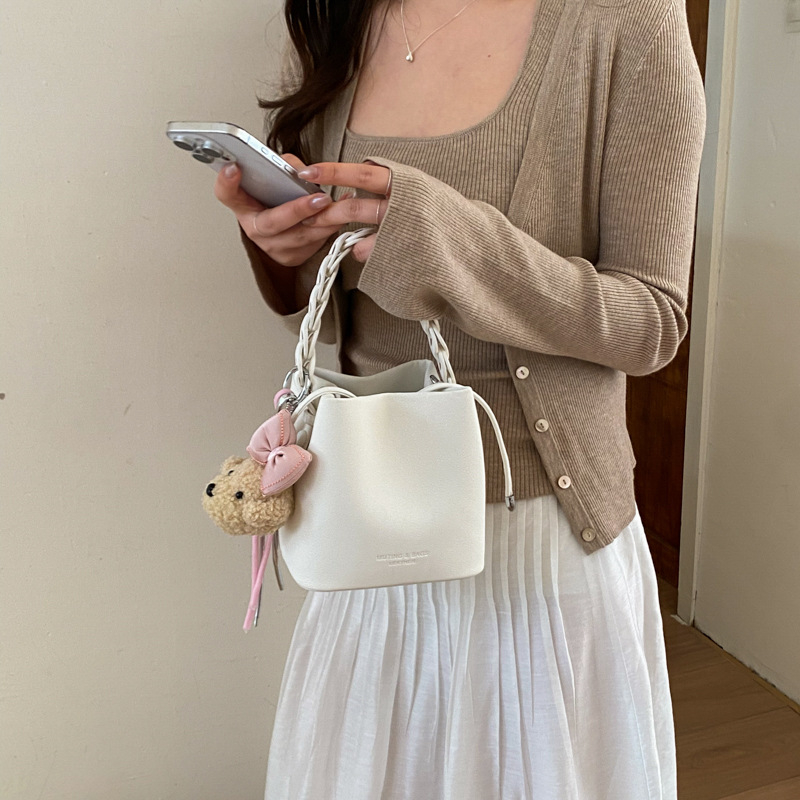 Geantă tip bucket din PU moale pentru femei, stil vintage simplu, pentru umăr sau crossbody, mărime medie