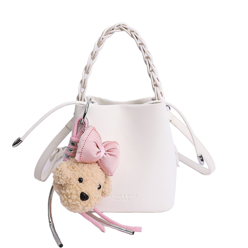 Geantă tip bucket din PU moale pentru femei, stil vintage simplu, pentru umăr sau crossbody, mărime medie