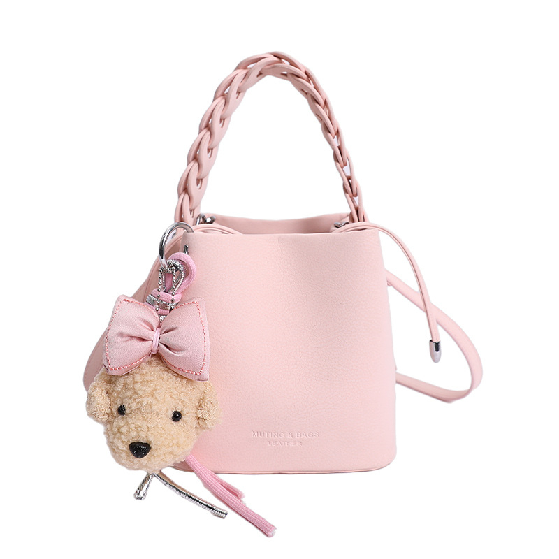 Geantă tip bucket din PU moale pentru femei, stil vintage simplu, pentru umăr sau crossbody, mărime medie