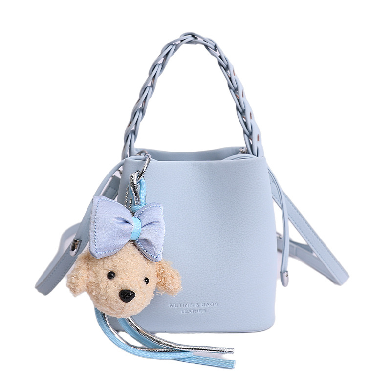 Geantă tip bucket din PU moale pentru femei, stil vintage simplu, pentru umăr sau crossbody, mărime medie