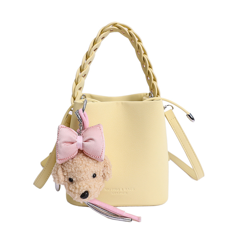 Geantă tip bucket din PU moale pentru femei, stil vintage simplu, pentru umăr sau crossbody, mărime medie