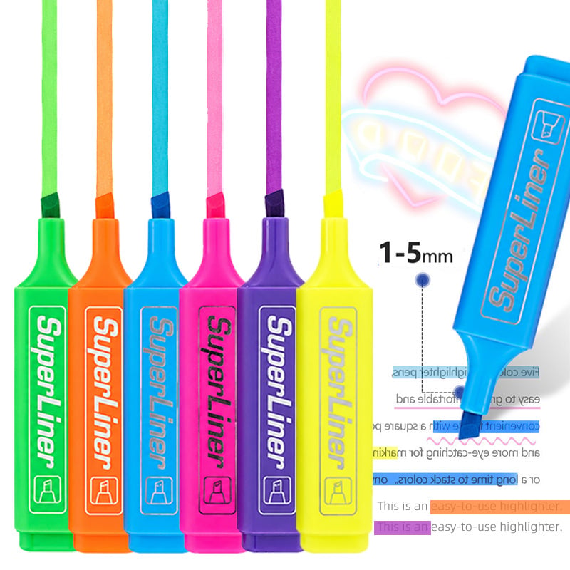 Pengjing fluoreszcens kiemelő tollak, 4 vagy 6 színben, széles heggyel, nagy kapacitás, elegáns design, diákok számára a kulcspontok kiemelésére, gyorsan száradó notesz toll