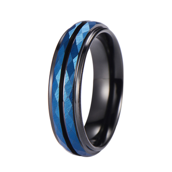 Inel wolfram 857, două nuanțe albastru-negru, formă în U, lucios, unisex