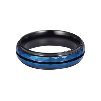 Inel wolfram 857, două nuanțe albastru-negru, formă în U, lucios, unisex