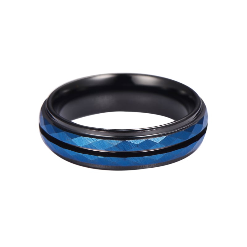 Inel wolfram 857, două nuanțe albastru-negru, formă în U, lucios, unisex