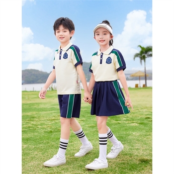 Set de uniformă școlară din bumbac pur pentru grădiniță și elevi din primar – tricou cu mânecă scurtă, stil sport, pentru fotografii de absolvire