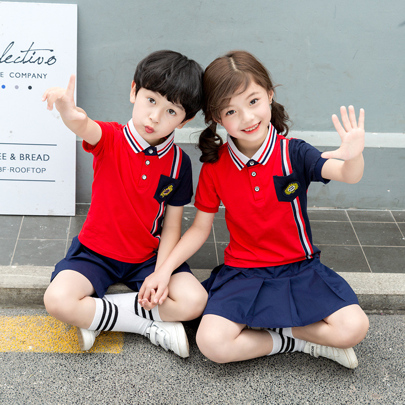 Set de uniformă de vară pentru grădiniță – unisex, două piese, din bumbac, stil campus