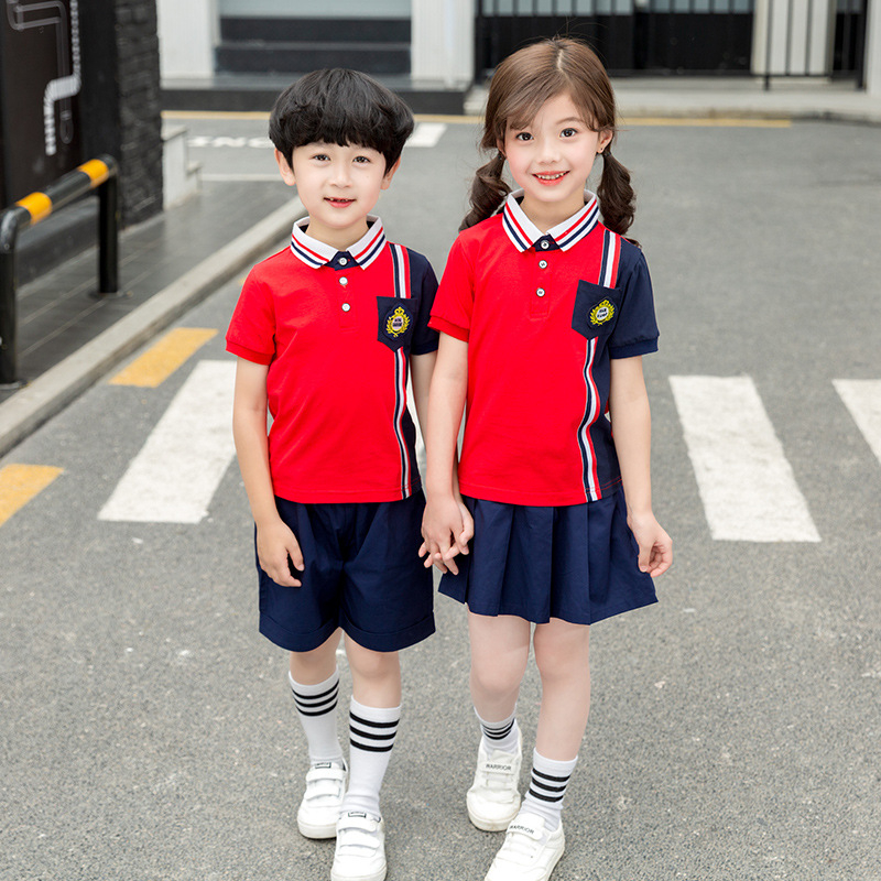 Set de uniformă de vară pentru grădiniță – unisex, două piese, din bumbac, stil campus
