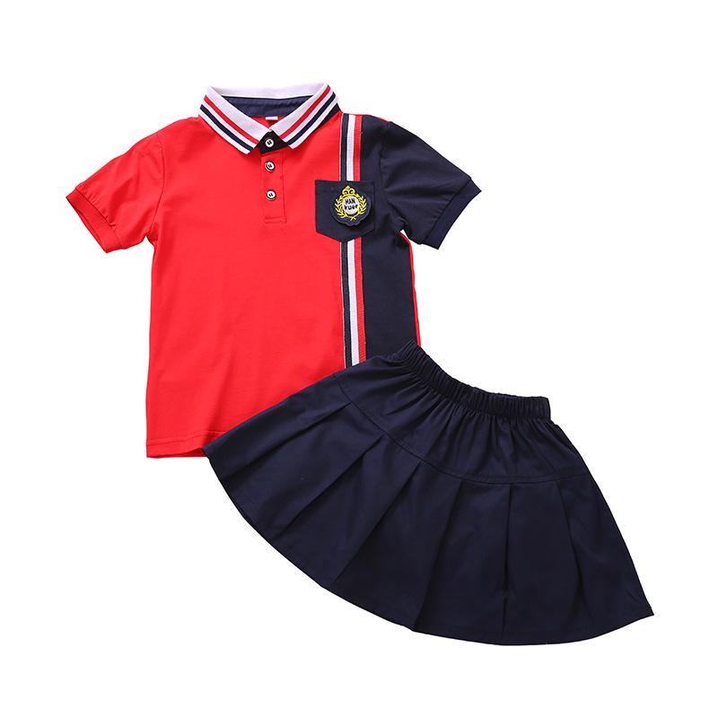 Set de uniformă de vară pentru grădiniță – unisex, două piese, din bumbac, stil campus