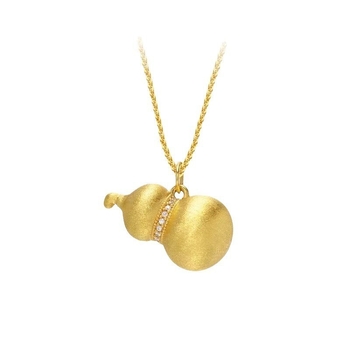 Colier cu pandantiv în formă de dovleac, finisaj periat, stil chinezesc elegant, finisaj antic aur nisipiu, culoare rezistentă la decolorare, lanț clavicular, lungime 41–50 cm