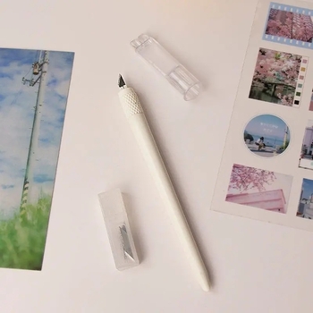 Cuțit alb de hobby pentru jurnale — tăietor de hârtie, tăietor de bandă, unealtă DIY pentru artă