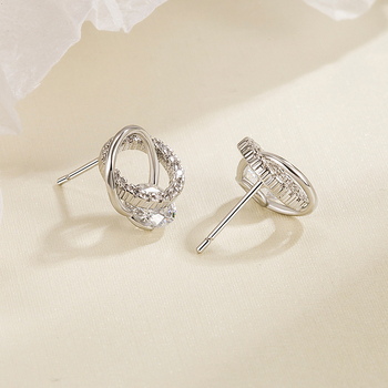 Cercei stud cu zirconiu, cu inel circular, pentru femei, design sofisticat, lux discret