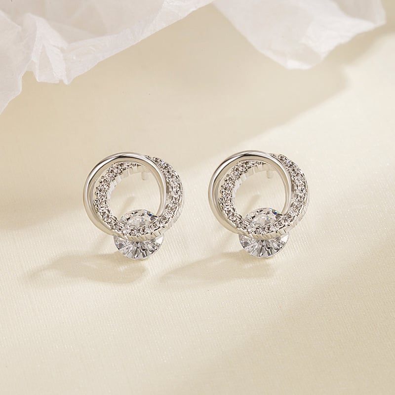 Cercei stud cu zirconiu, cu inel circular, pentru femei, design sofisticat, lux discret